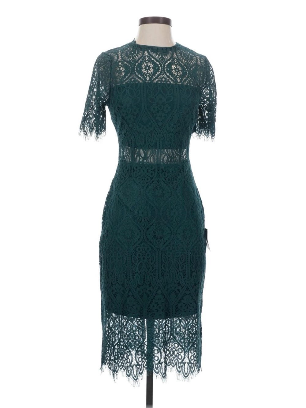 Lulu’s Dark Green Lace Mini Dress with Scalloped Edges